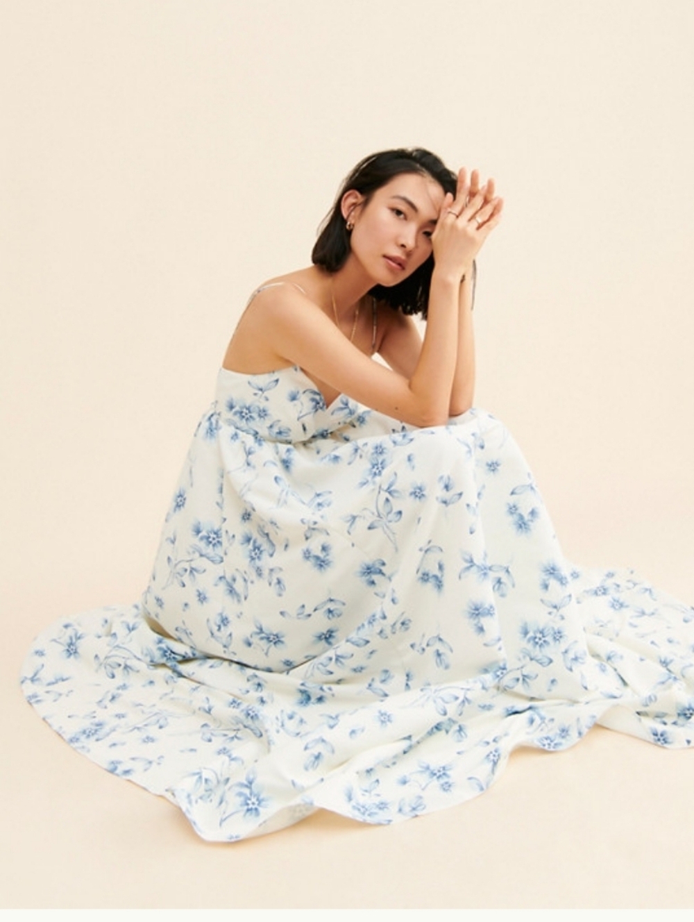 SACHI & BABI PALM WE LGOWN MAXI DRESS BLUE FORAL ADJUSTABLE STRAPS SIDE POCKETS - Picture 2 of 16